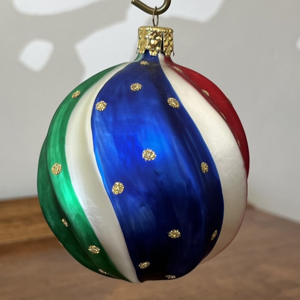 Christborn "Harlequin" Vintage Glass Christmas Ornament Germany Fluted Ball Dots